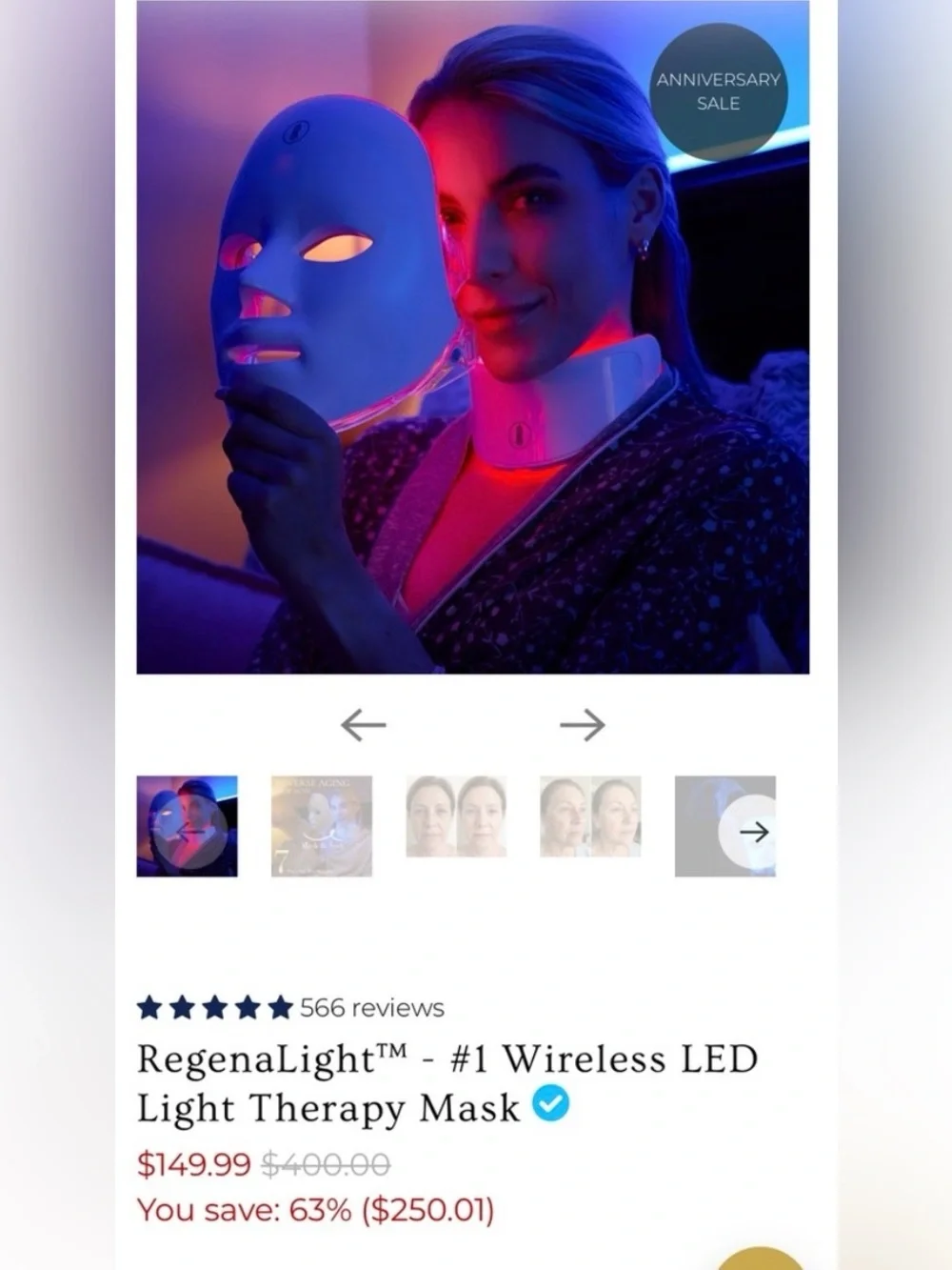 LED Light Therapy Face Mask - White by